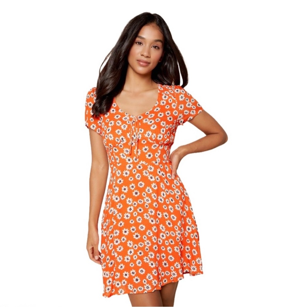 Sugar+Lips Orange Floral Dress - Size L